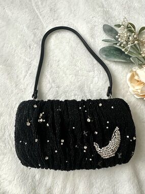 Staud Beaded black Bean Clutch Bag Rhinestone Constellation Moon & Stars